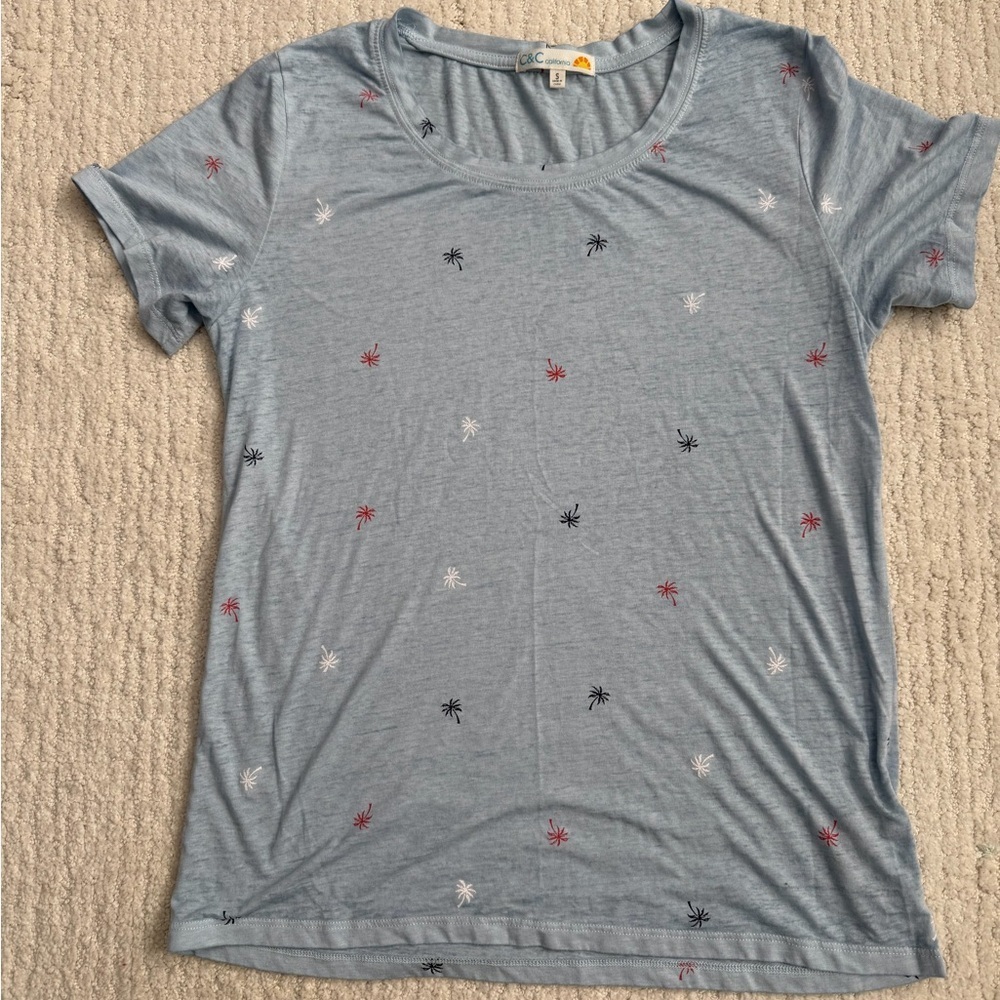 C&C California Light Blue Tee with palm tree Accents